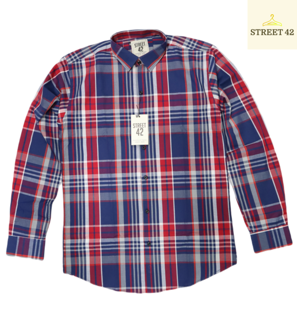 Red And Blue Basic Checkered Cotton Fabric Shirt For Men