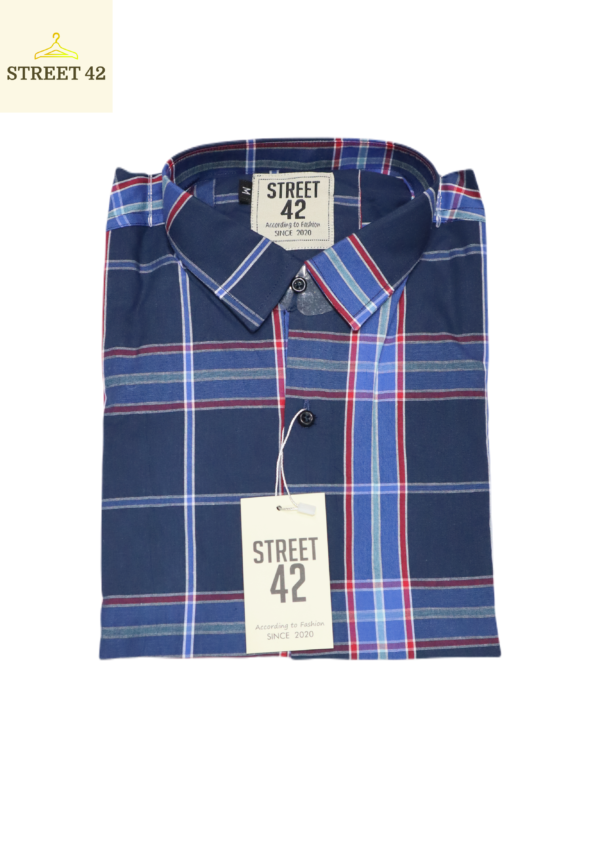 Cotton Blue Simple Check Shirt For Men