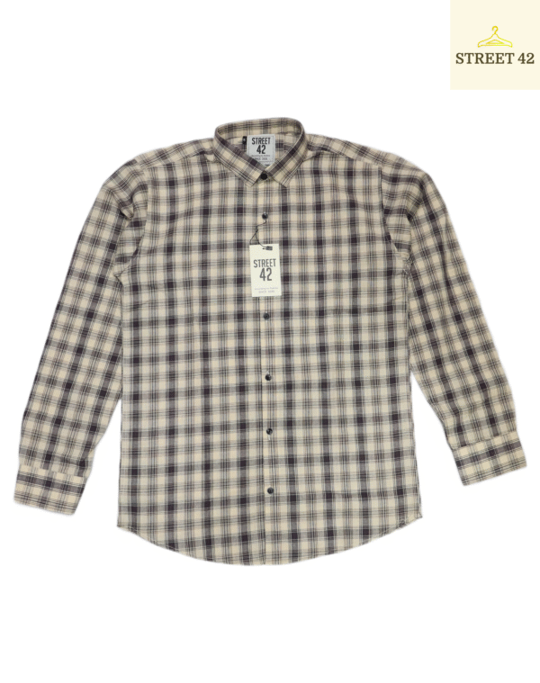 Beige Basic Check Cotton Fabric Men Shirt