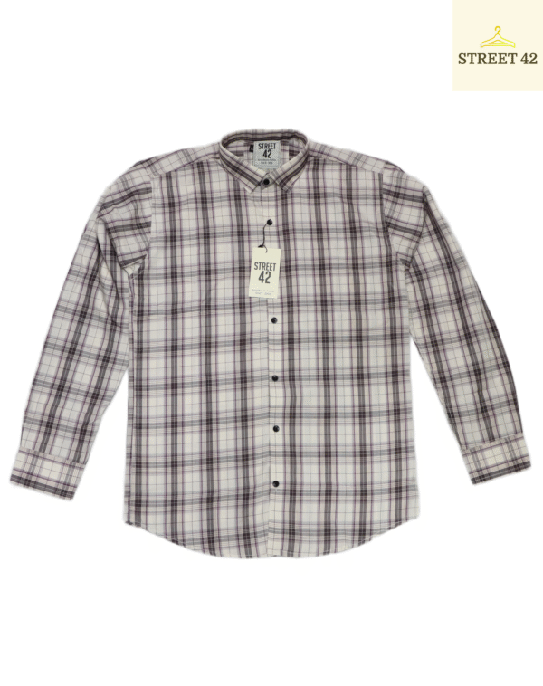 Cream Basic Check Cotton Fabric Men Shirt