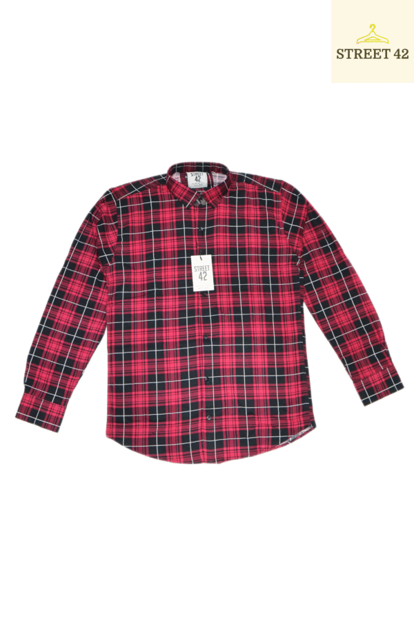 Red Soft Cotton Mix Fabric Check Shirt For Men